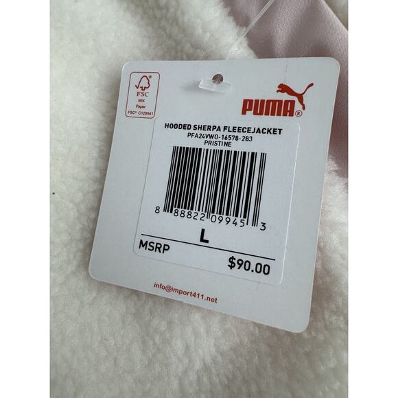 Puma Hooded Sherpa Fleece Jacket Womens Ivory Pink Athletic Outerwear Large - Picture 3 of 6